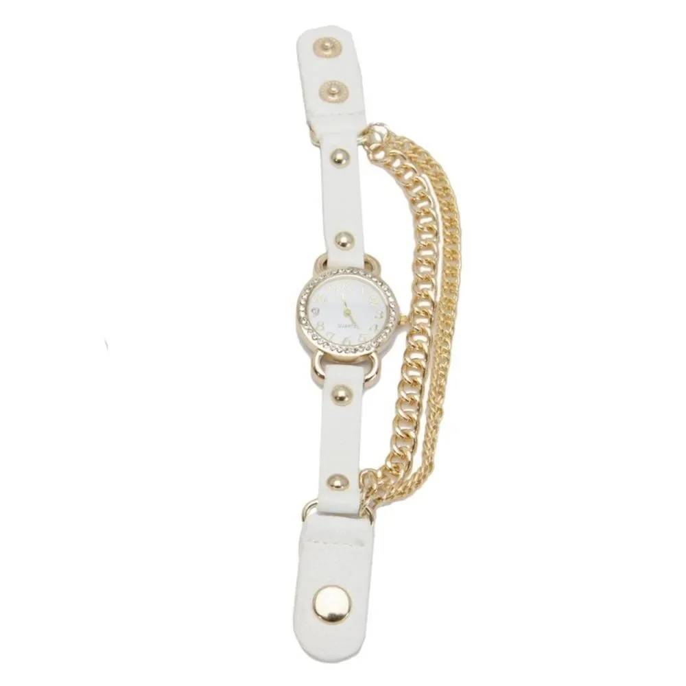 Gold White chunky Watch fashion accessory chains faux leather 90s y2k
